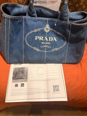 Prada Denim Tote with White Logo